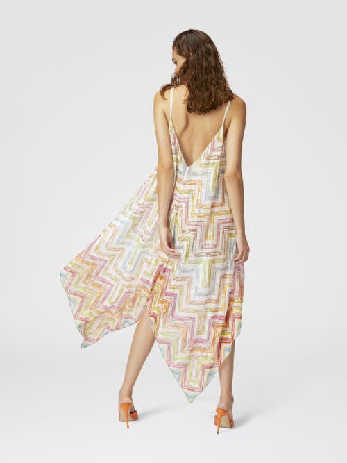 Shop Missoni Long Cover-up Dress In Printed Tulle With Scarf Bottom In Multicoloured