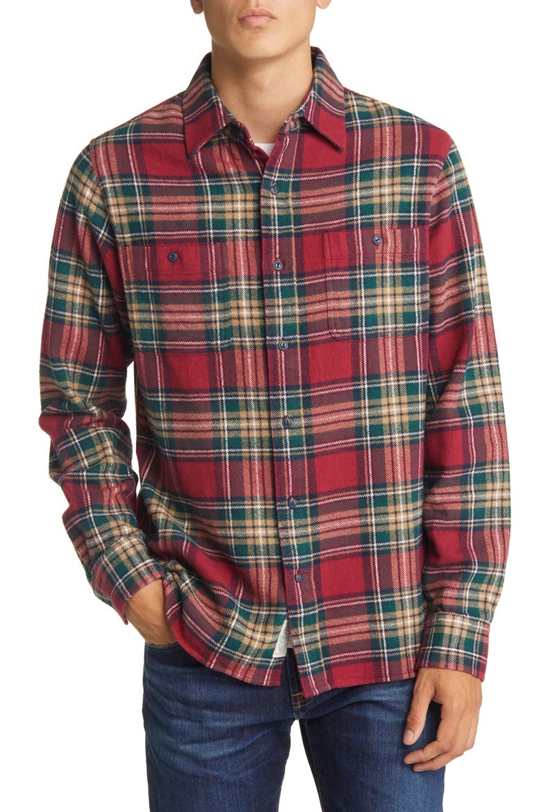 Two-Pocket Long Sleeve Flannel Button-Up Shirt, Main, color, BERRY