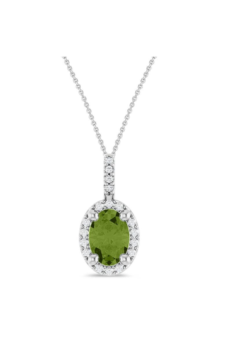 Oval Lab  Peridot & Diamond Halo Pendant Necklace 14K, Main, color, 0.95ct/White Gold