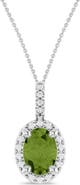 ALLUREZ Oval Lab Peridot & Diamond Halo Pendant Necklace 14K