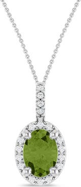 ALLUREZ Oval Lab Peridot & Diamond Halo Pendant Necklace 14K