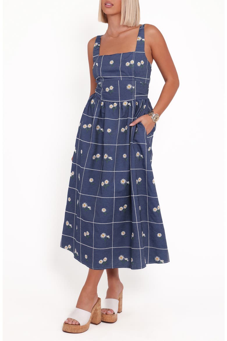 Yolande Embroidered Sleeveless Midi Dress, Main, color, BLUE FLORAL