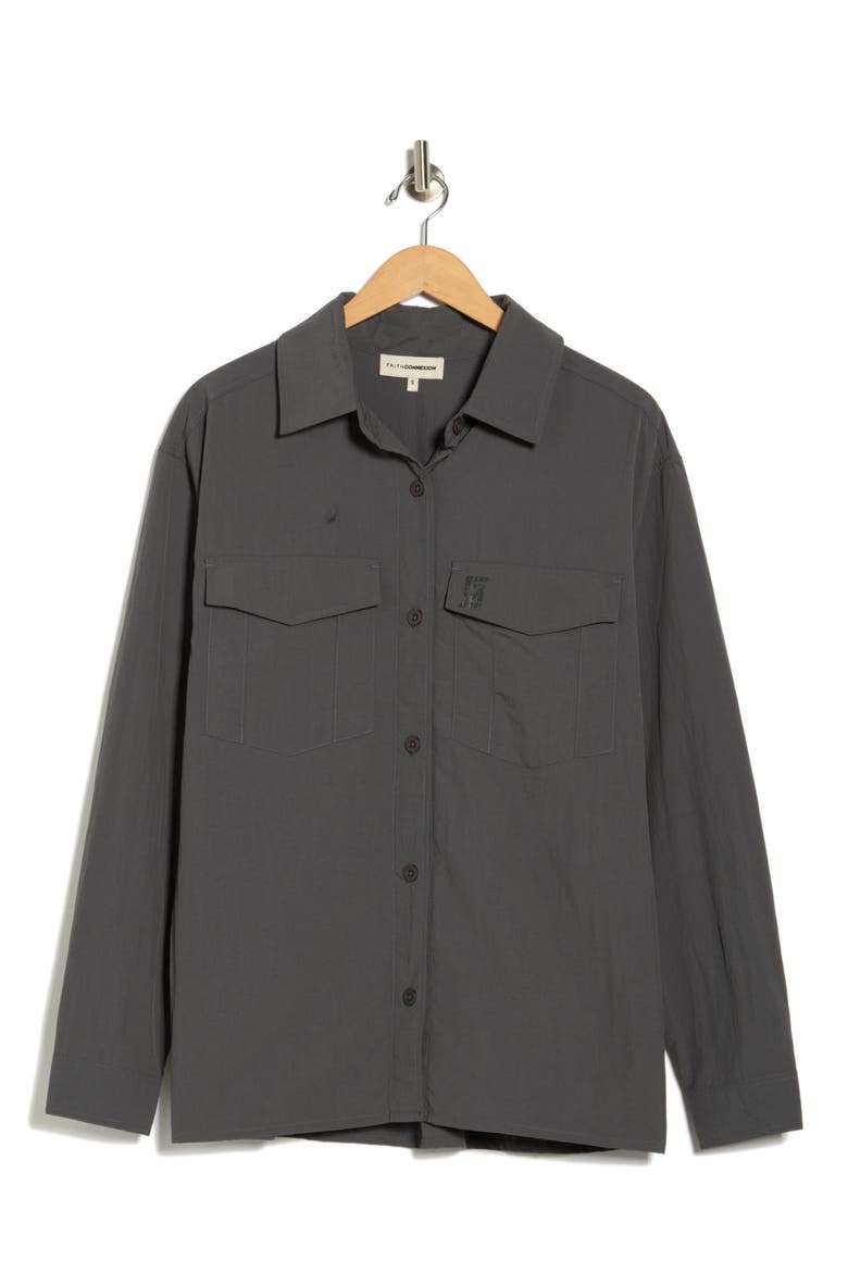 Crinkle Textured Shacket, Alternate, color, EBONY/ SHADOW BLACK