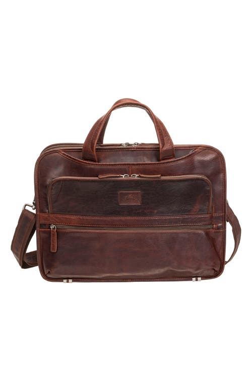 Mancini Triple Compartment Leather Briefcase In Brown