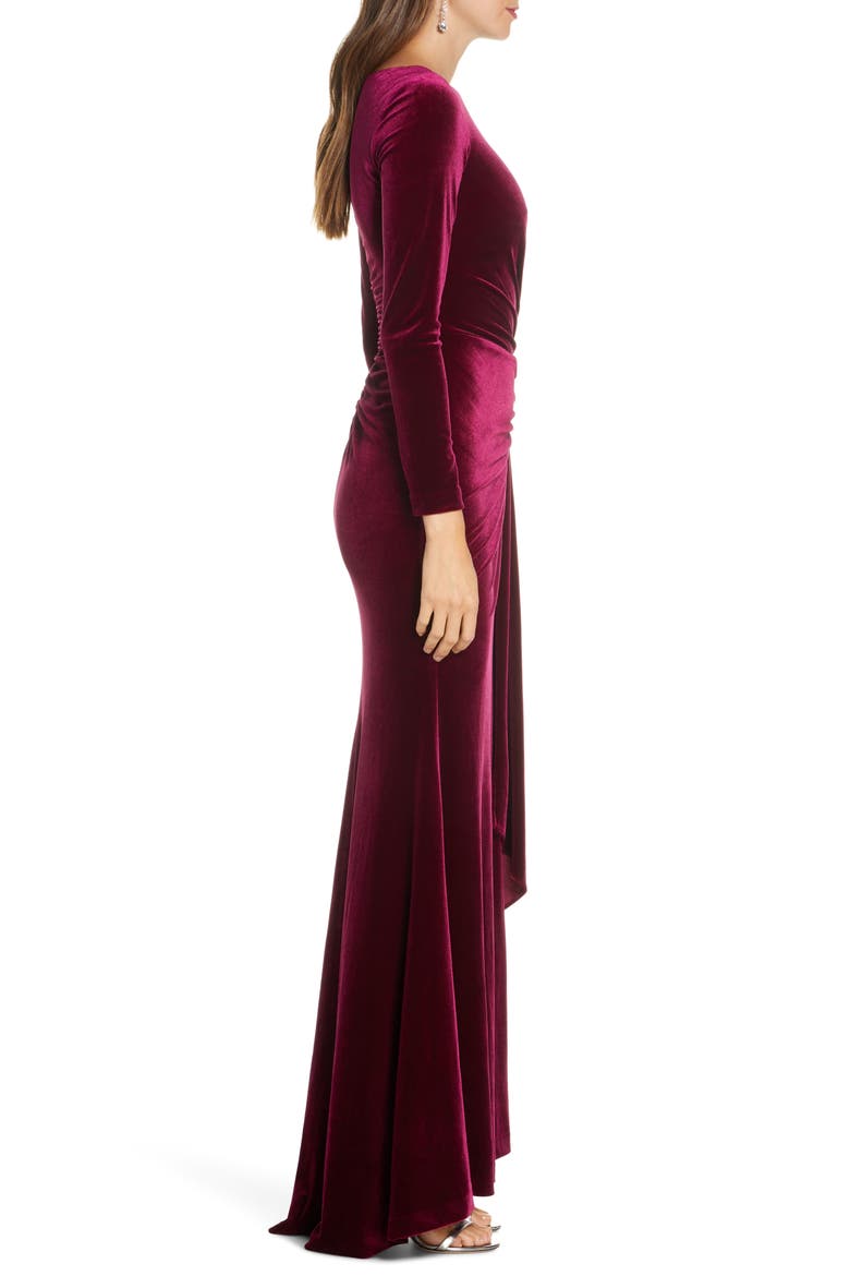 Long Sleeve Velvet Gown, Alternate, color, WINE