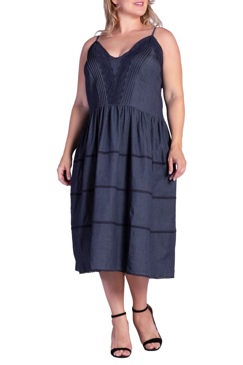Azha Lace Trim Fit & Flare Dress, Alternate, color, DARK INDIGO