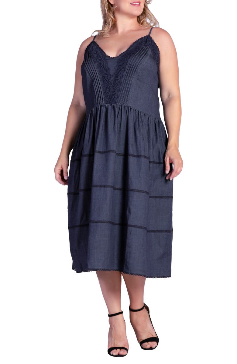 Standards & Practices Azha Lace Trim Fit & Flare Dress, Alternate, color, Dark Indigo