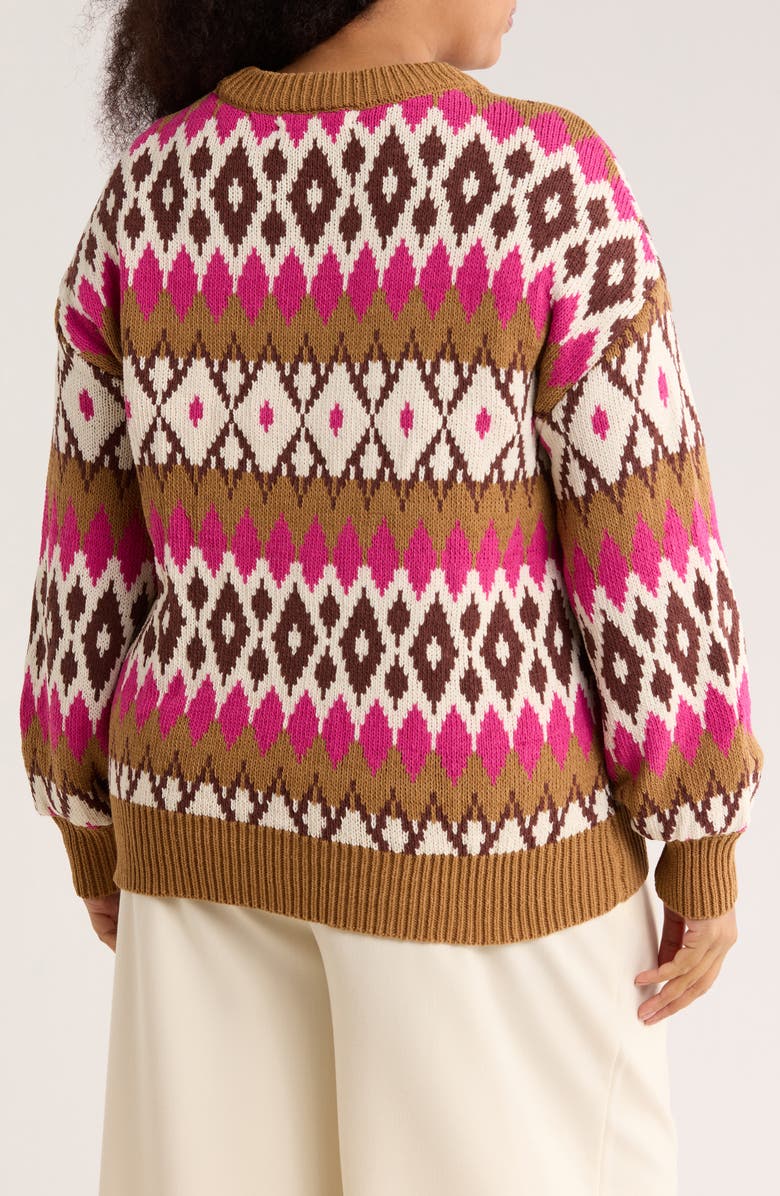 Joseph A Fair Isle Crewneck Sweater, Alternate, color, Raspberry Combo