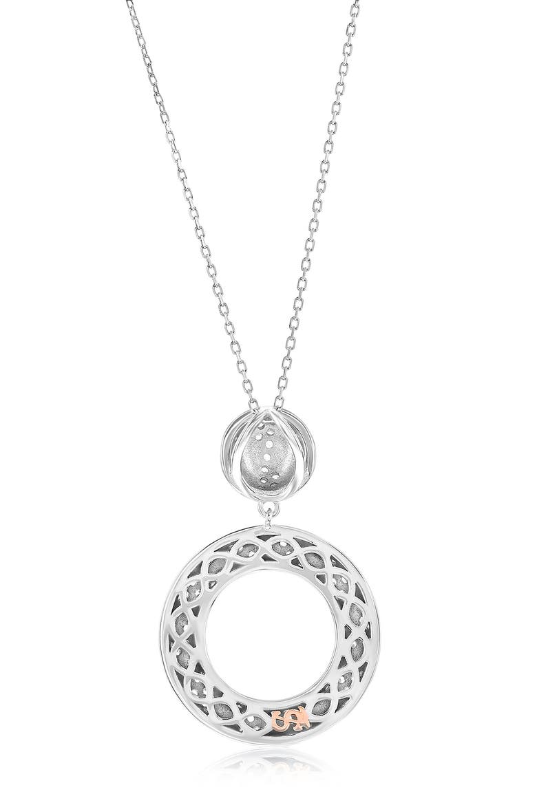 Pavé Cubic Zirconia Black Enamel Circle Pendant Necklace, Alternate, color, BLACK