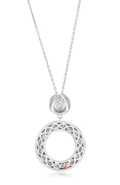 Suzy Levian Sterling Silver Pave White Cubic Zirconia Black Enamel Circle Drop Pendant