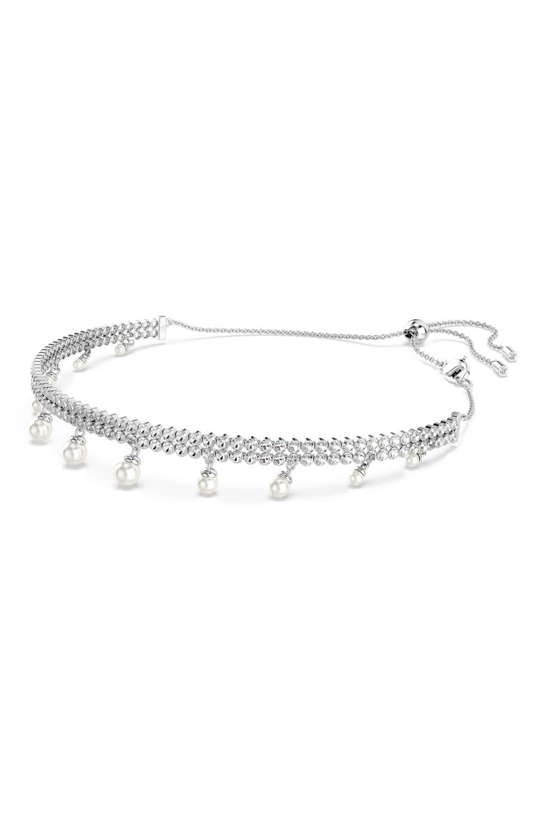 x Ariana Grande Crystal & Faux Pearl Choker, Alternate, color, WHITE