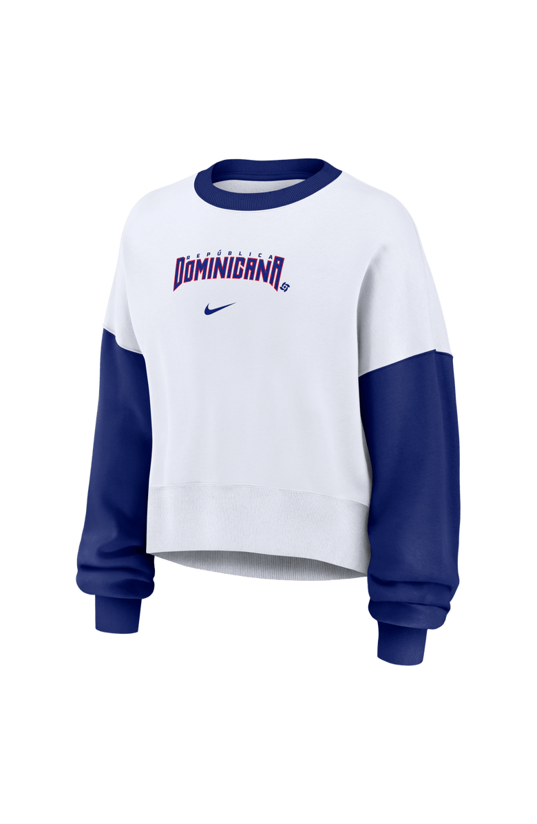 Nike Women's Nike White/Royal Dominican Republic Baseball 2026 World Baseball Classic Oversized Phoenix Fleece Sweatshirt, Alternate, color, White