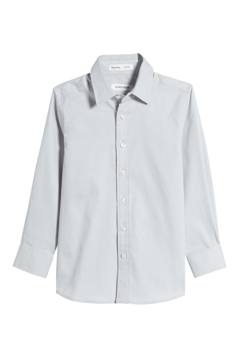Kids' Solid Button-Up Dress Shirt, Main, color, GREY SILK