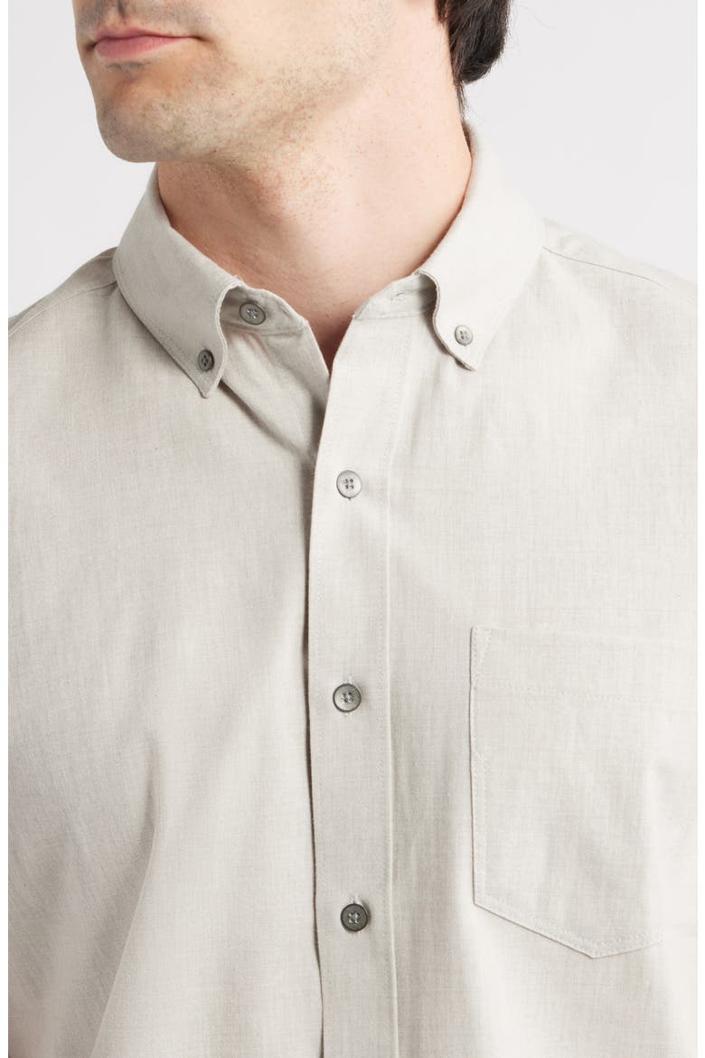 Reworked Slim Fit Solid Short Sleeve Cotton Button-Down Shirt, Alternate, color, TAUPE
