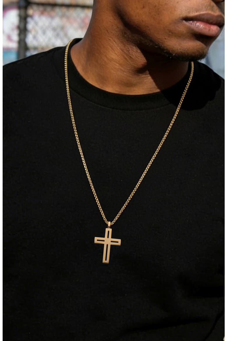 Men's Cut-Out Cross Necklace, Alternate, color, GOLD