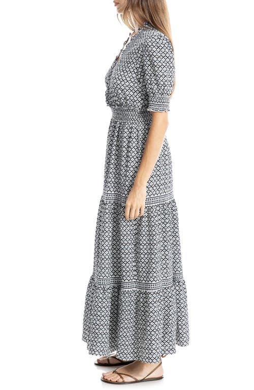 Max Studio Georgette Smocked Maxi Dress In Black/cream Geo