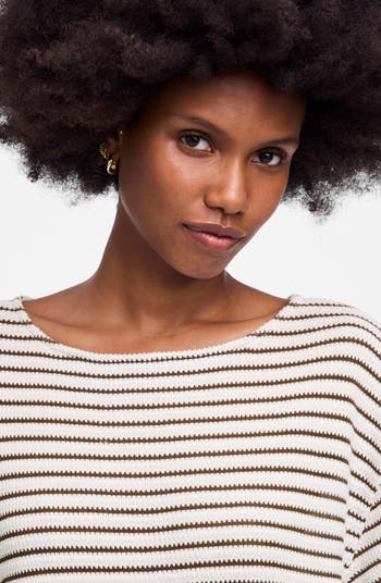 Stripe Embroidered Boxy Knit T-Shirt