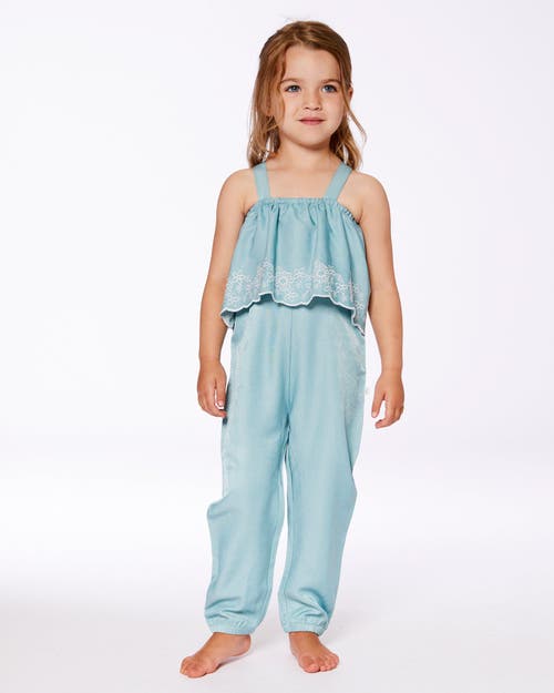 Deux Par Deux Baby Girl's Chambray Jumpsuit With Embroidery Light Blue In Light Blue