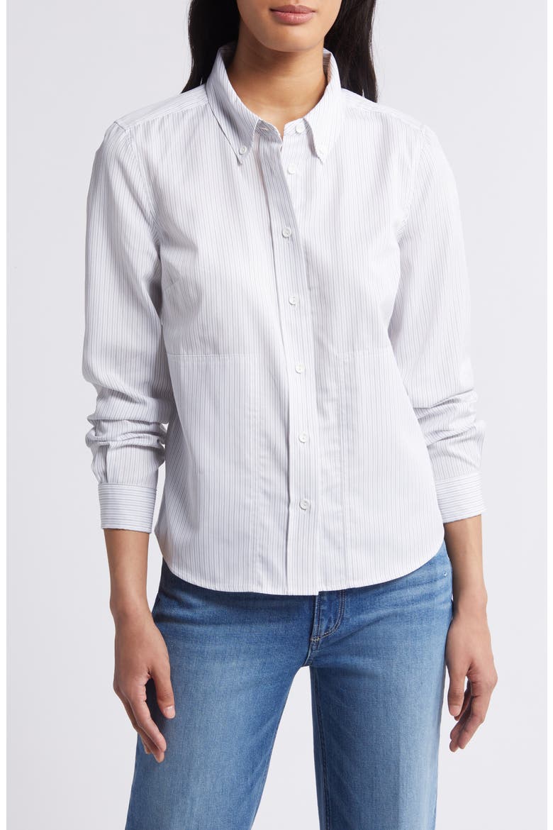Stripe Cotton Blend Button-Down Shirt, Main, color, GREY/ WHITE