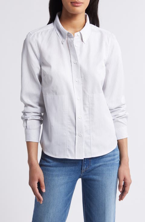 Stripe Cotton Blend Button-Down Shirt