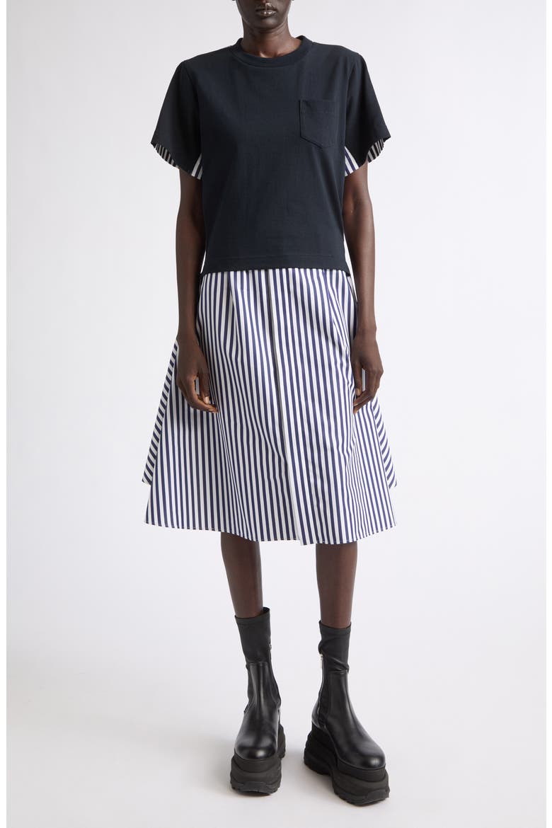 Stripe T-Shirt Overlay Shirtdress, Main, color, NAVY STRIPE