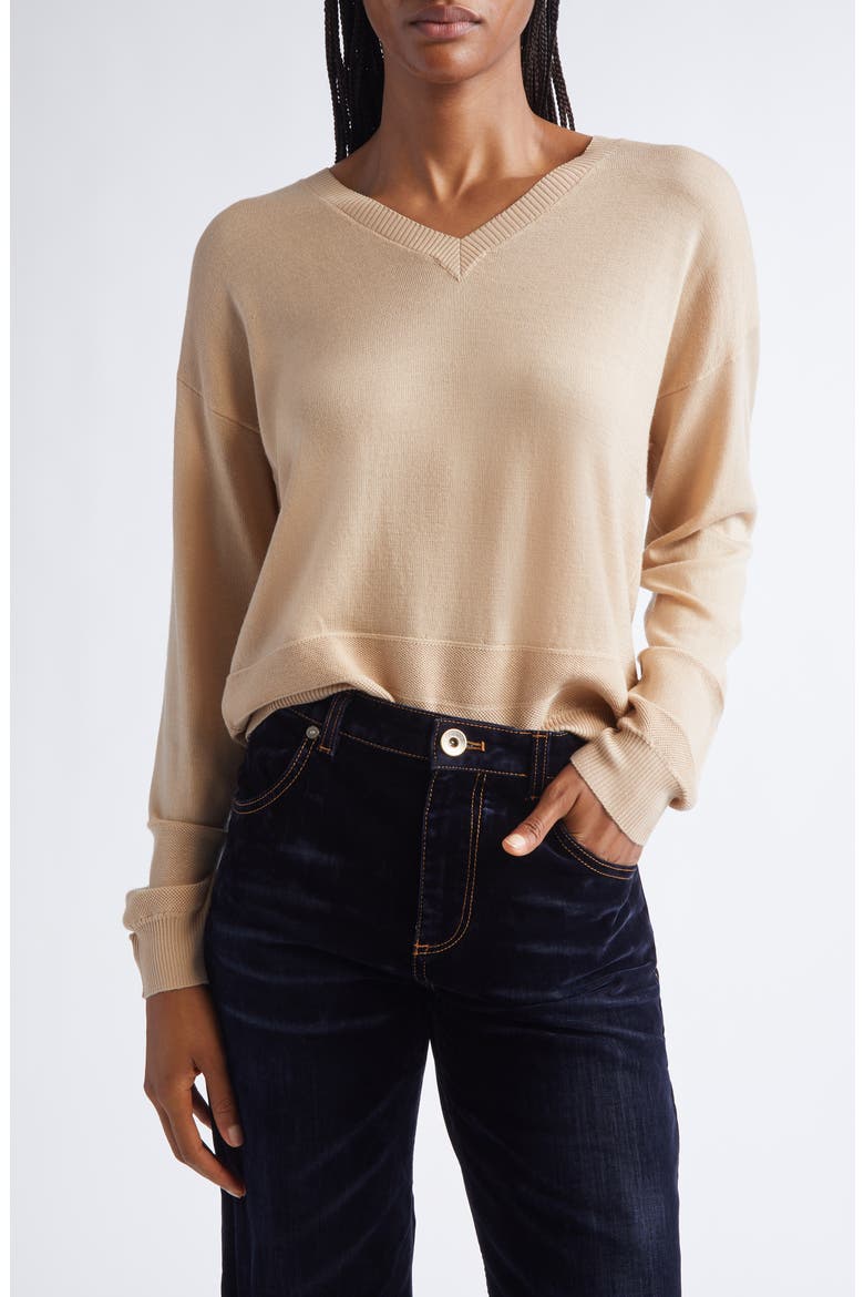 Wool V-Neck Sweater, Main, color, 02 SAND