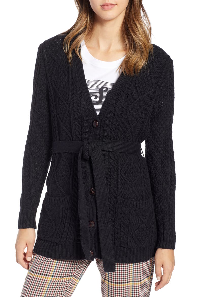 Fisherwoman Cardigan, Alternate, color, BLACK