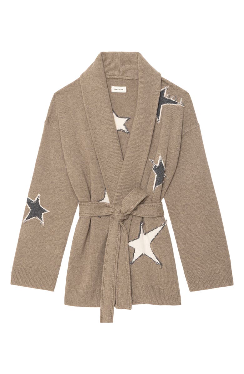 Zadig & Voltaire Outline Stars Merino Wool & Cashmere Cardigan, Alternate, color, Latte