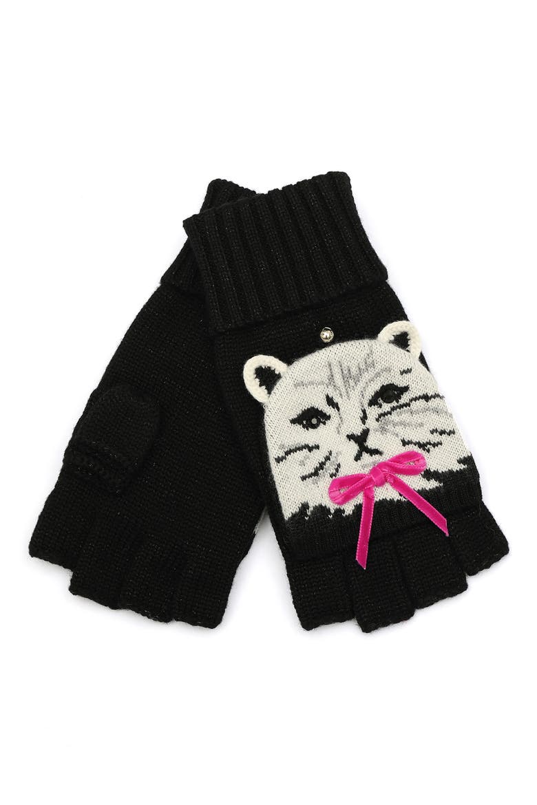 pretty kitty pop top wool blend mittens, Alternate, color, BLACK
