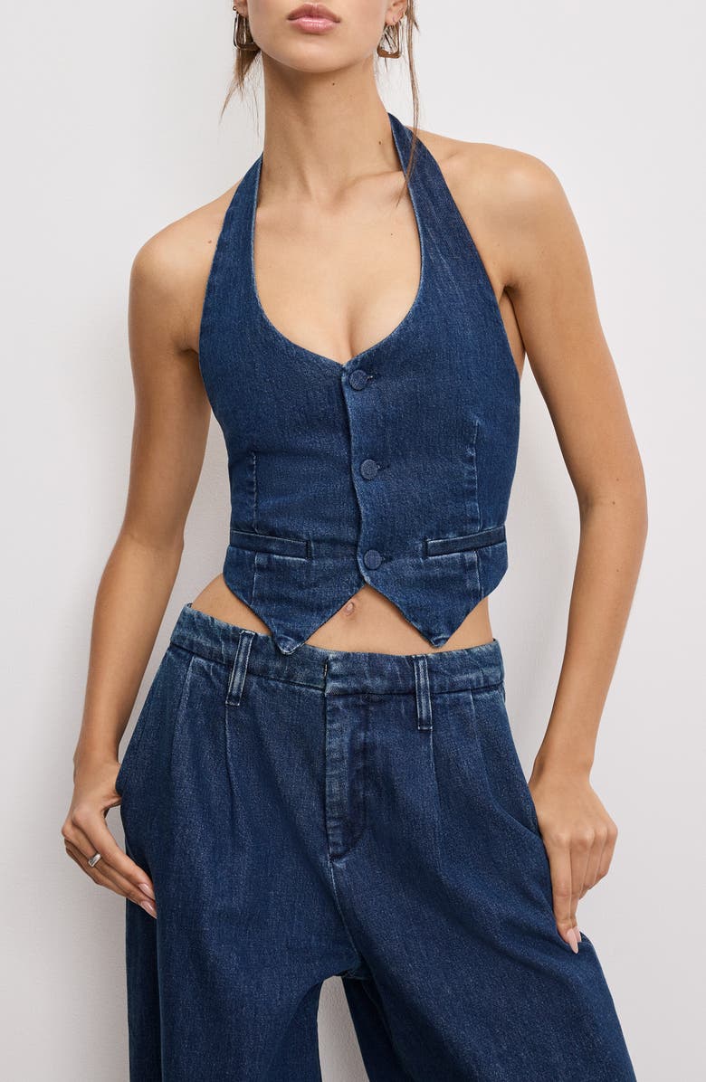 Good American Denim Halter Vest, Main, color, Indigo724