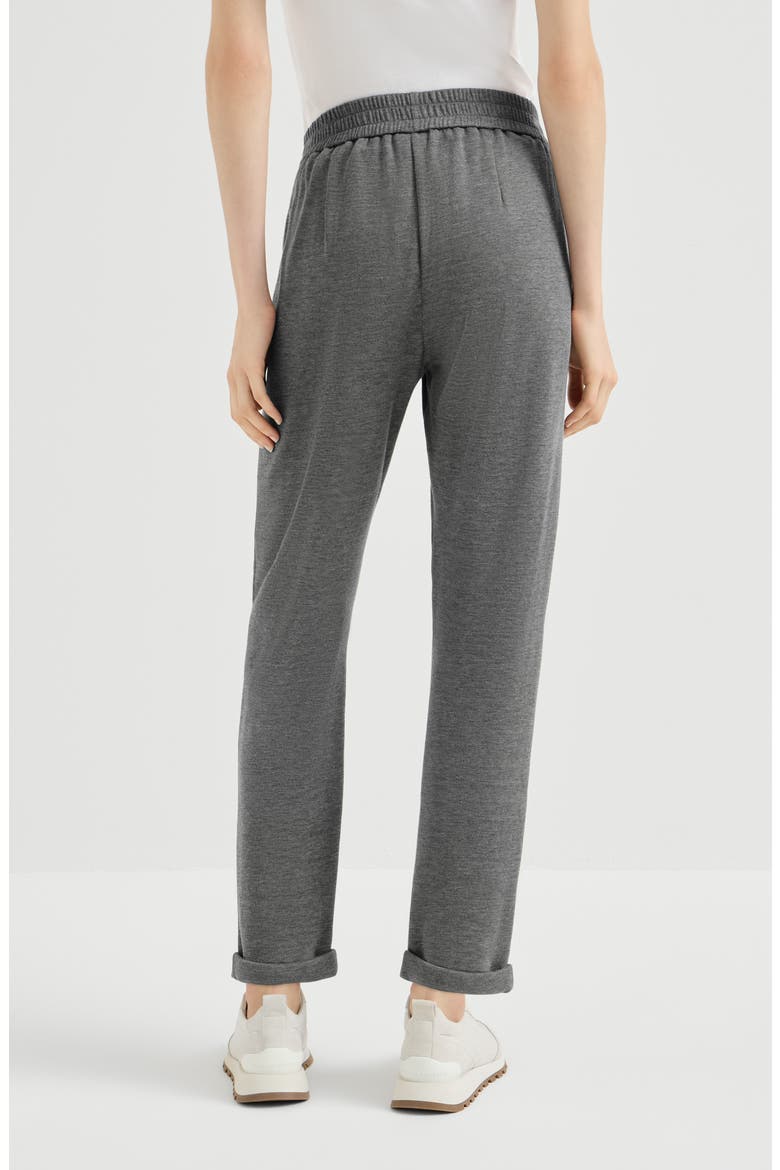 Cotton and silk interlock trousers with shiny pocket detail, Alternate, color, Dark Grey