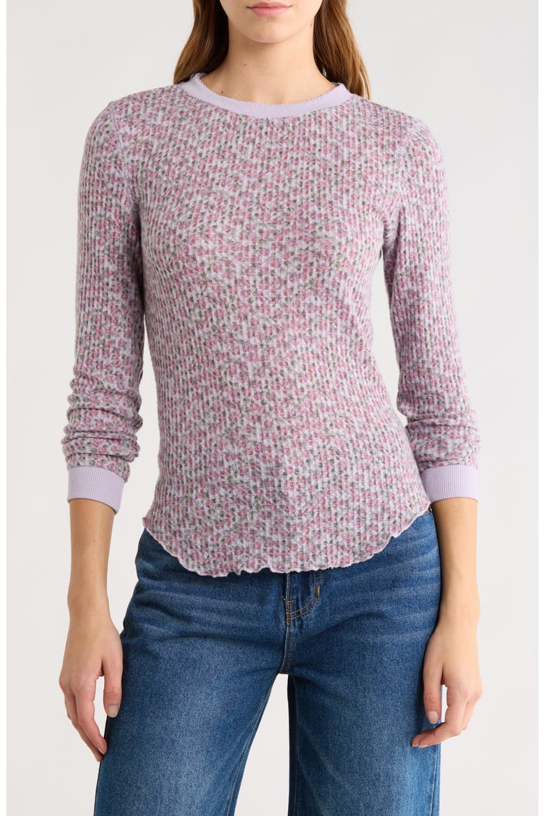 Long Sleeve Waffle Knit Top, Main, color, PURPLE THISTLE MOODY ROSETTE
