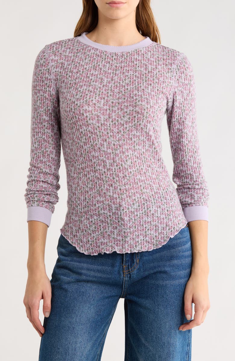 Abound Long Sleeve Waffle Knit Top, Main, color, Purple Thistle Moody Rosette