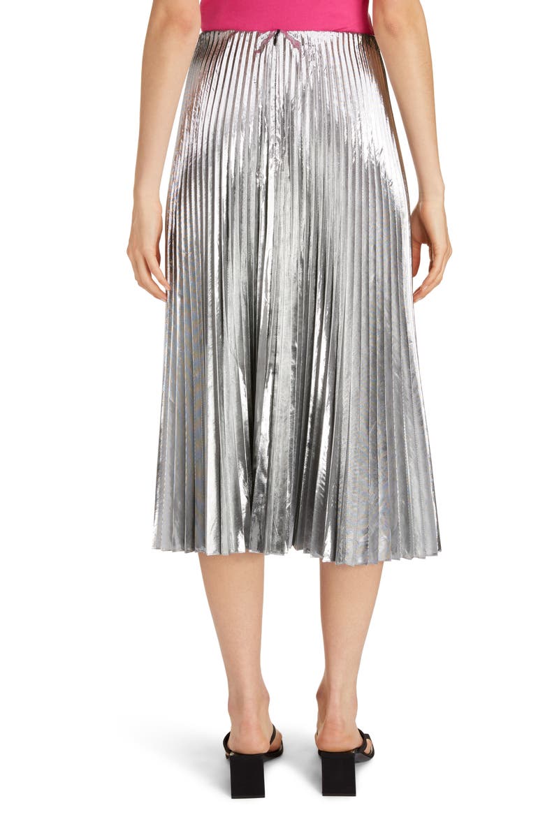 Metallic Pleated Wool Blend Midi Skirt, Alternate, color, SILVER