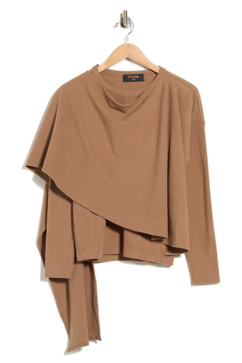 Draped Shawl Rib Knit Top, Alternate, color, CAMEL
