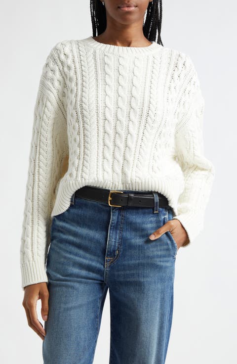 Rory Cable Cotton Crewneck Sweater