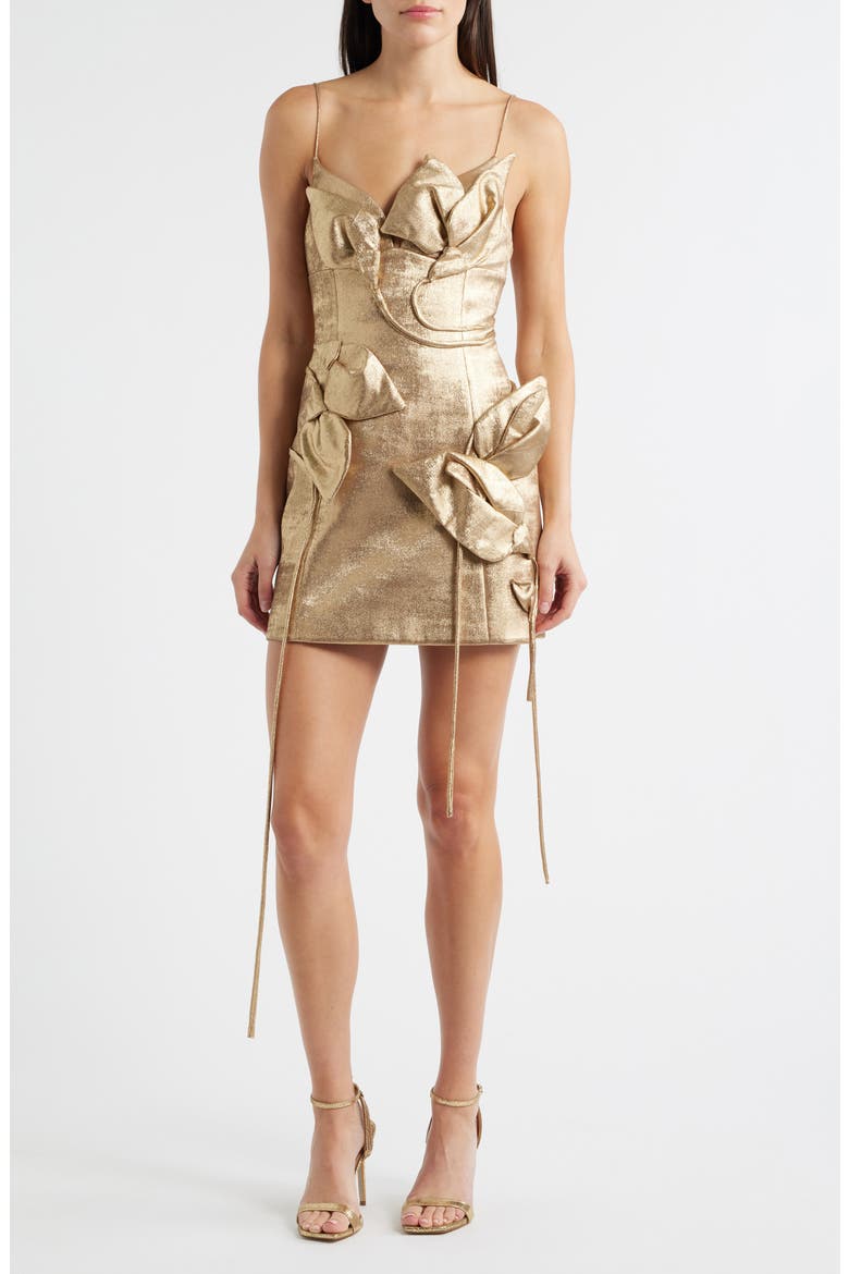 Hillsome Floral Appliqué Minidress, Main, color, GOLD
