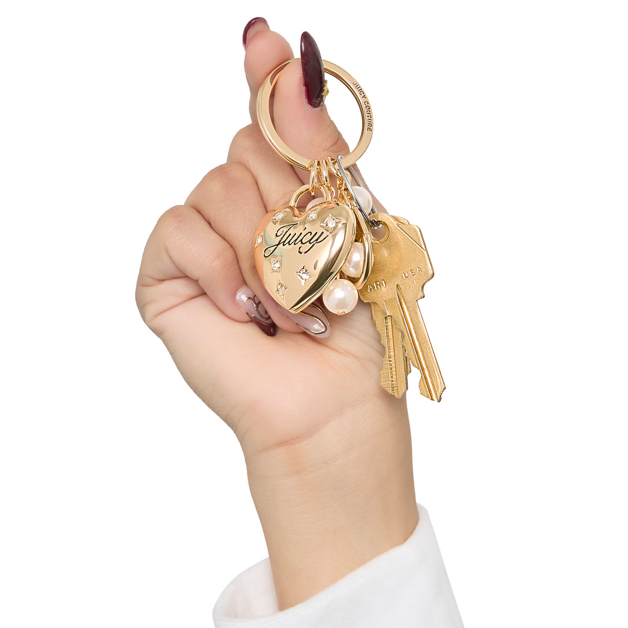 Juicy Couture Gold Heart Keychain with Pearls, Alternate, color, Gold