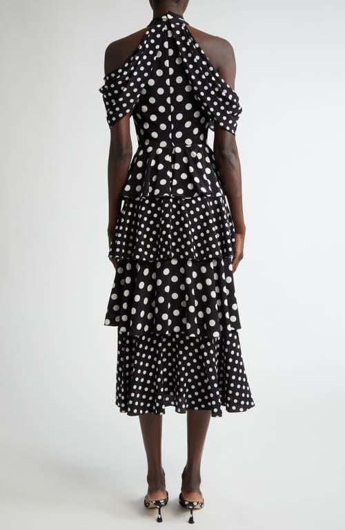 Carolina Herrera Polka Dot Halter Neck Tiered Silk Midi Dress