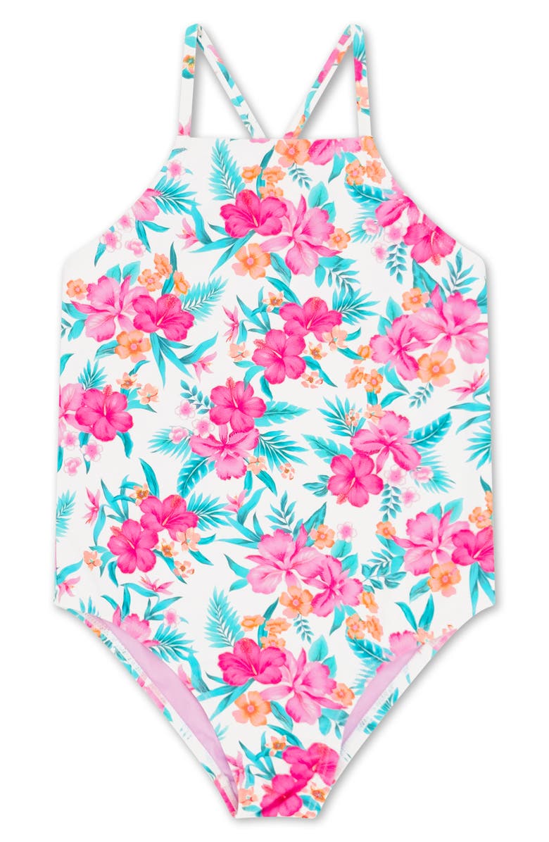 Feather 4 Arrow Kids' High Tide UPF 50+ One-Piece Swimsuit, Main, color, Multi