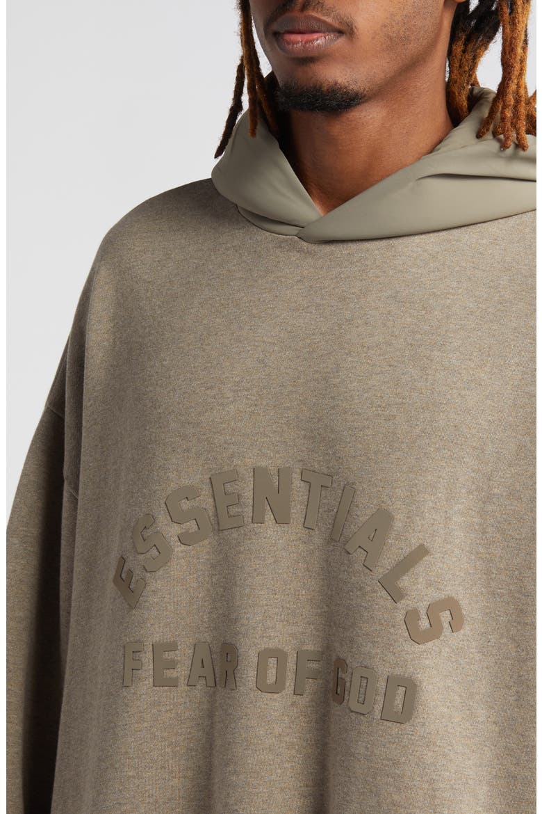 Logo Oversize Fleece & Nylon Hoodie, Alternate, color, HEATHER GREY/ DUST
