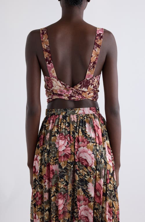 Chloé Floral Silk Cropped Top In Maroon Pink