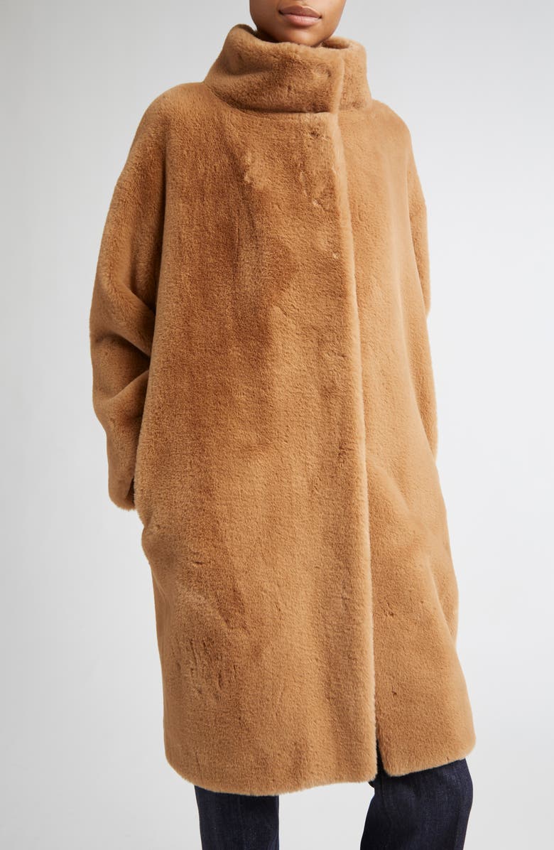 Herno Dropped Shoulder Faux Fur Coat, Alternate, color, Cammello