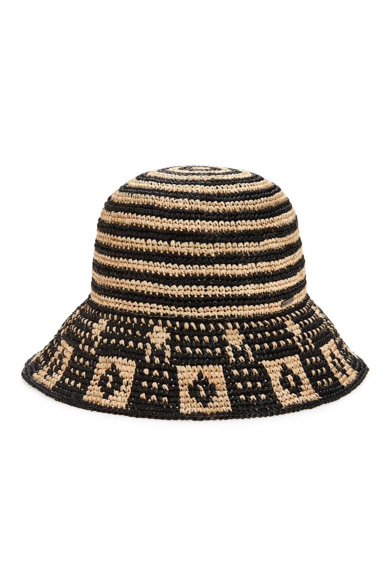 Redding Packable Straw Bucket Hat, Main, color, BLACK/ NATURAL