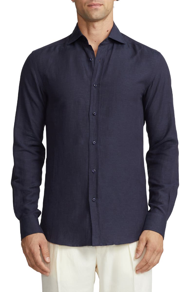 Ralph Lauren Purple Label Aston Linen & Silk Button-Up Shirt, Main, color,