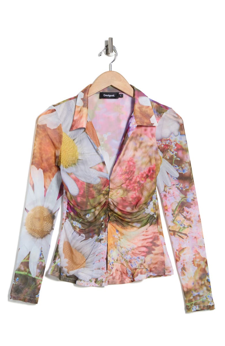 Desigual Ruched Printed Shirt, Alternate, color, Orange