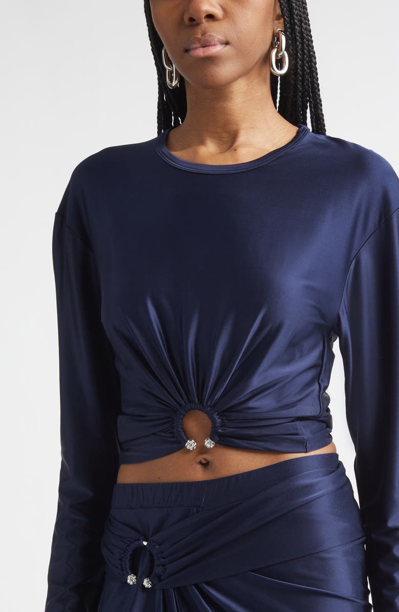 Rabanne Pierced Satin Crop Top, Alternate, color, Deep Navy