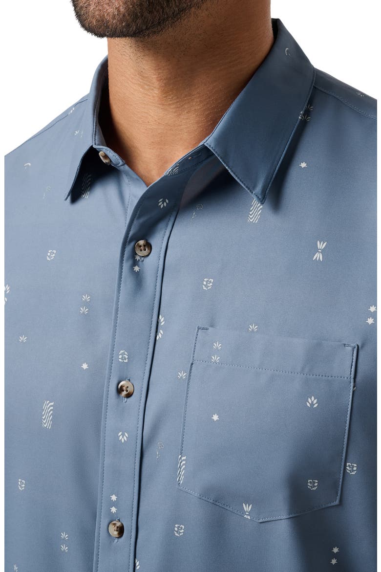 Techwoven Waves Geo Print Short Sleeve Performance Button-Up Shirt, Alternate, color, BLUE HORIZON