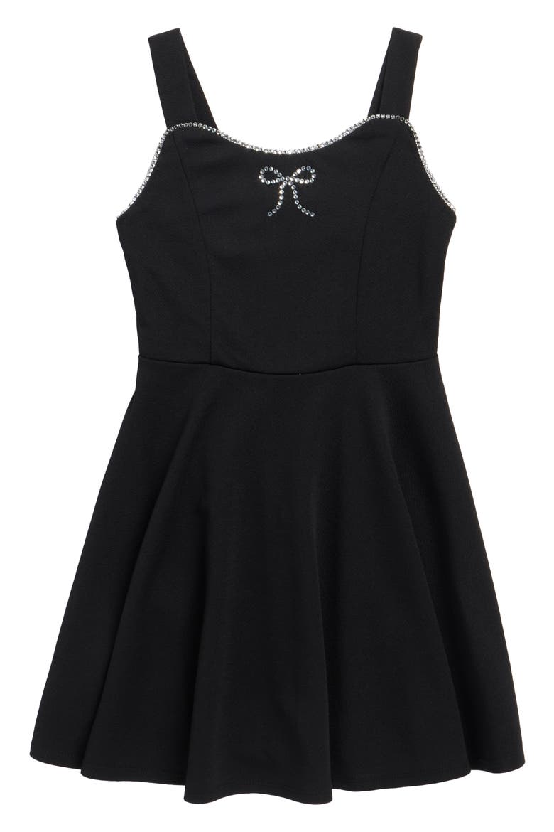 Kids' Rhinestone Bow Skater Dress, Main, color, BLACK