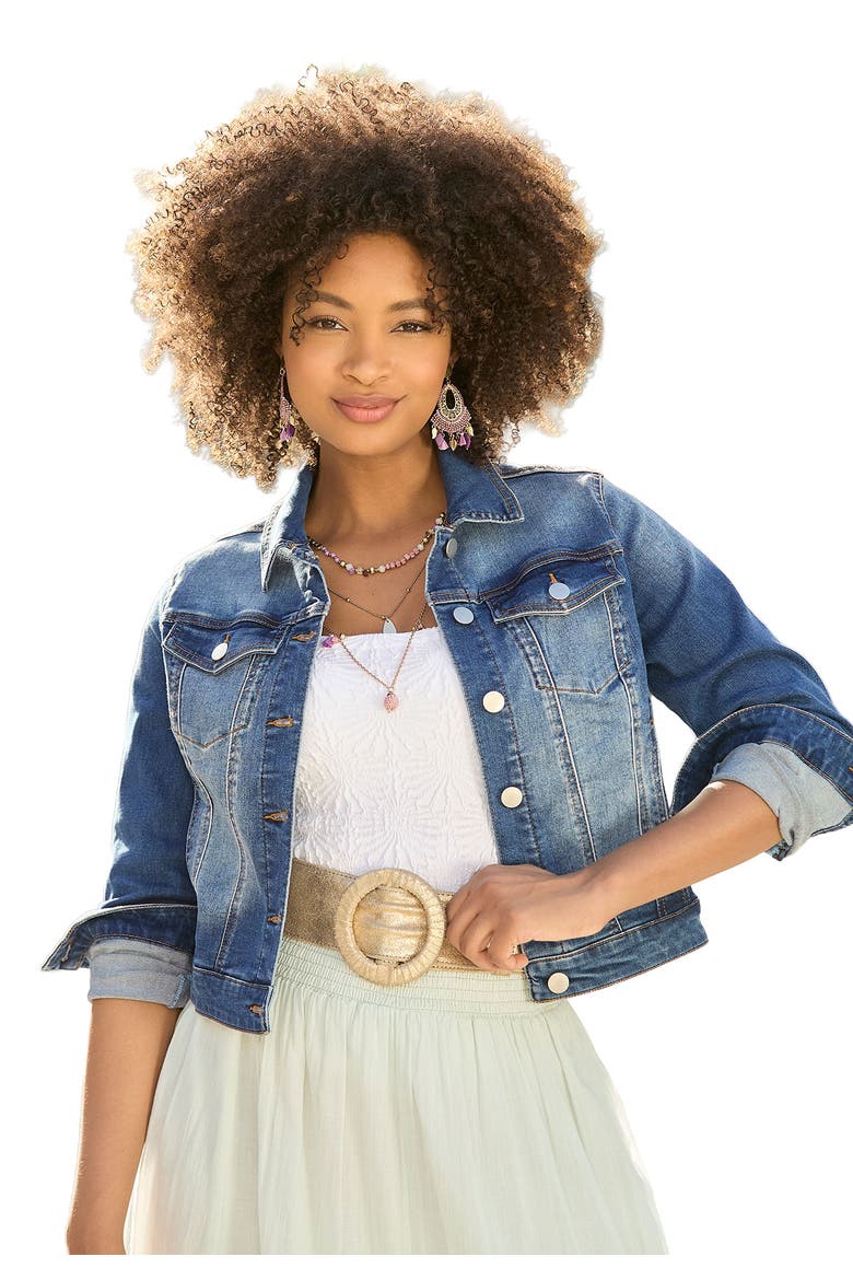 Essential Stretch Denim Jacket, Main, color, MEDIUM BLUE